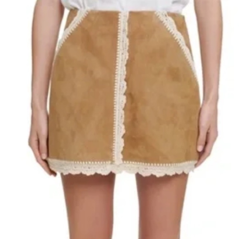 Maje Suede Skirt with cream embroidery